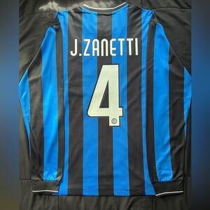Zanetti #4 2010 Inter Milan Home Soccer Jersey Longsleeve